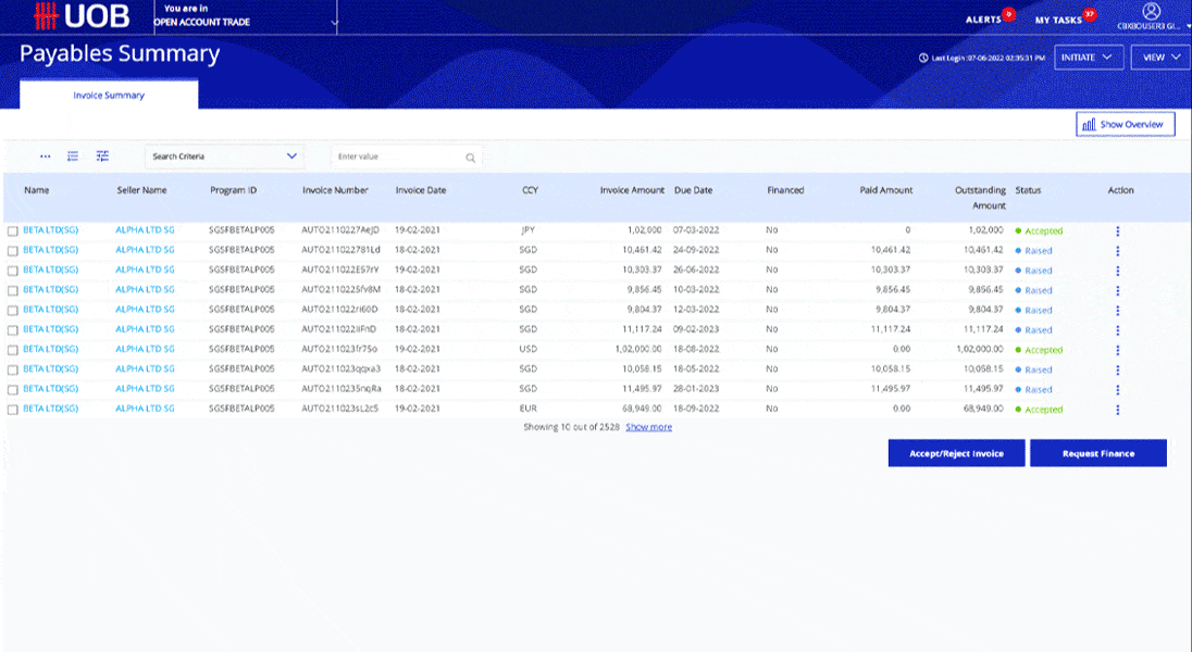 应收/应付款项摘要